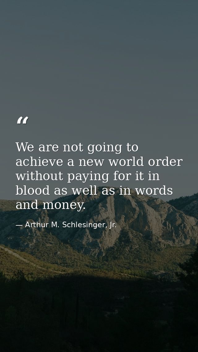 We are not going to achieve a new world order without paying for it in blood as well as in words and money. — Arthur M. Schlesinger, Jr.