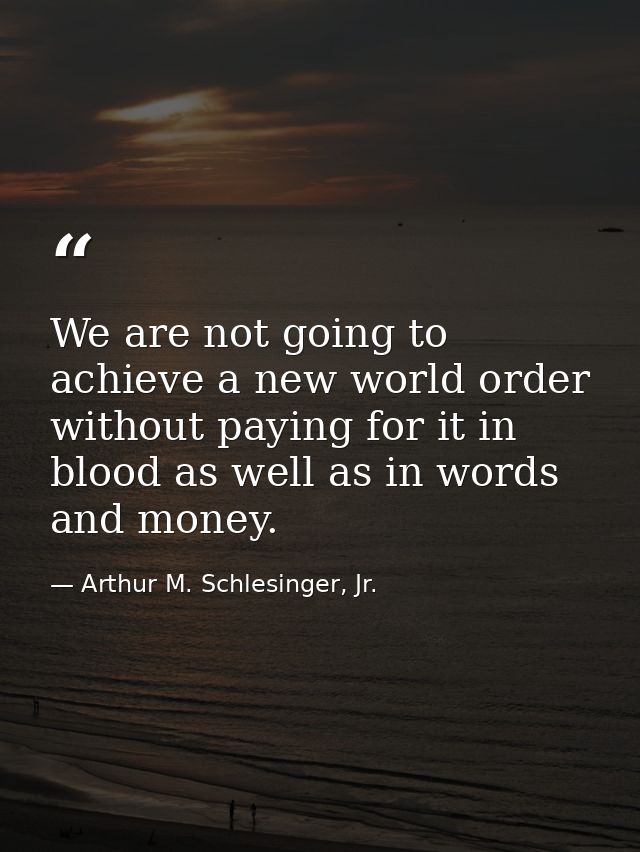 We are not going to achieve a new world order without paying for it in blood as well as in words and money. — Arthur M. Schlesinger, Jr.