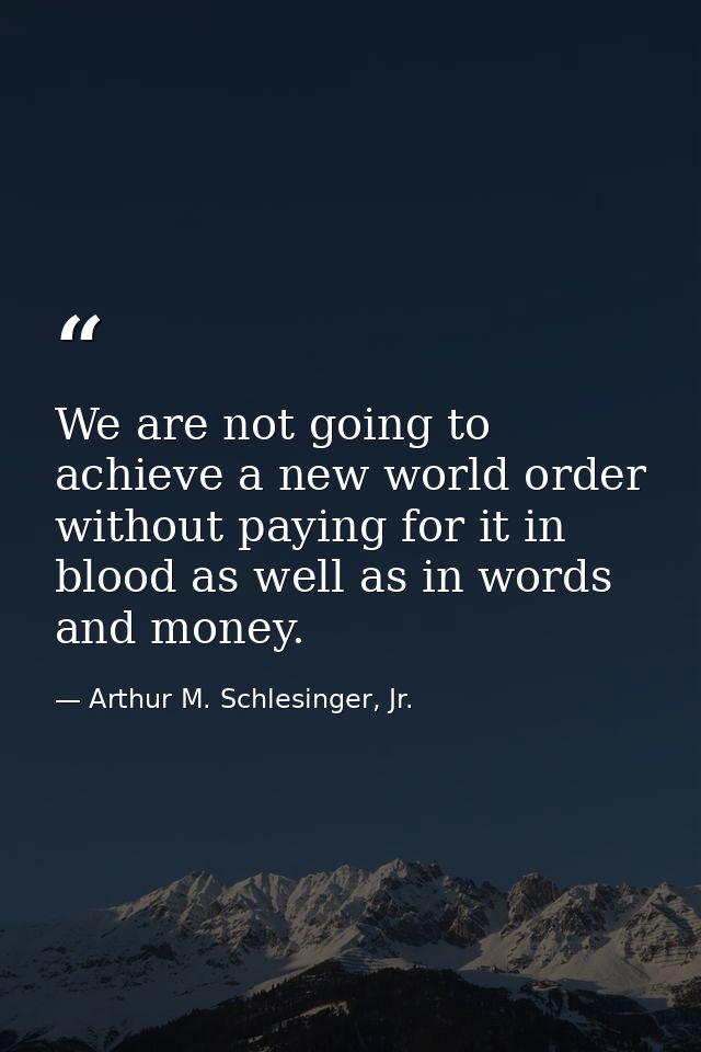 We are not going to achieve a new world order without paying for it in blood as well as in words and money. — Arthur M. Schlesinger, Jr.