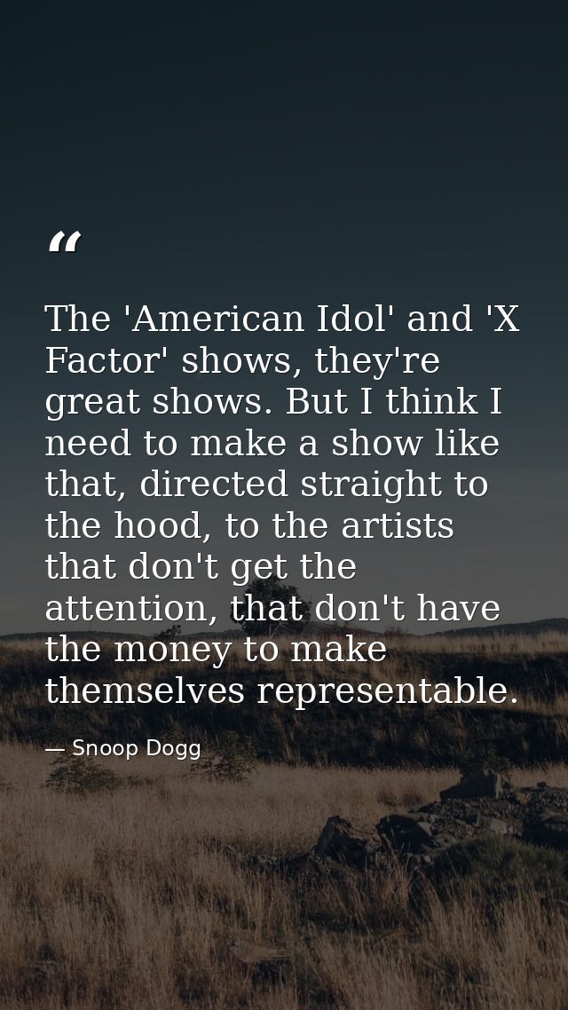 The 'American Idol' and 'X Factor' shows, they're great shows. But I think I need to make a show like that, directed str — Snoop Dogg