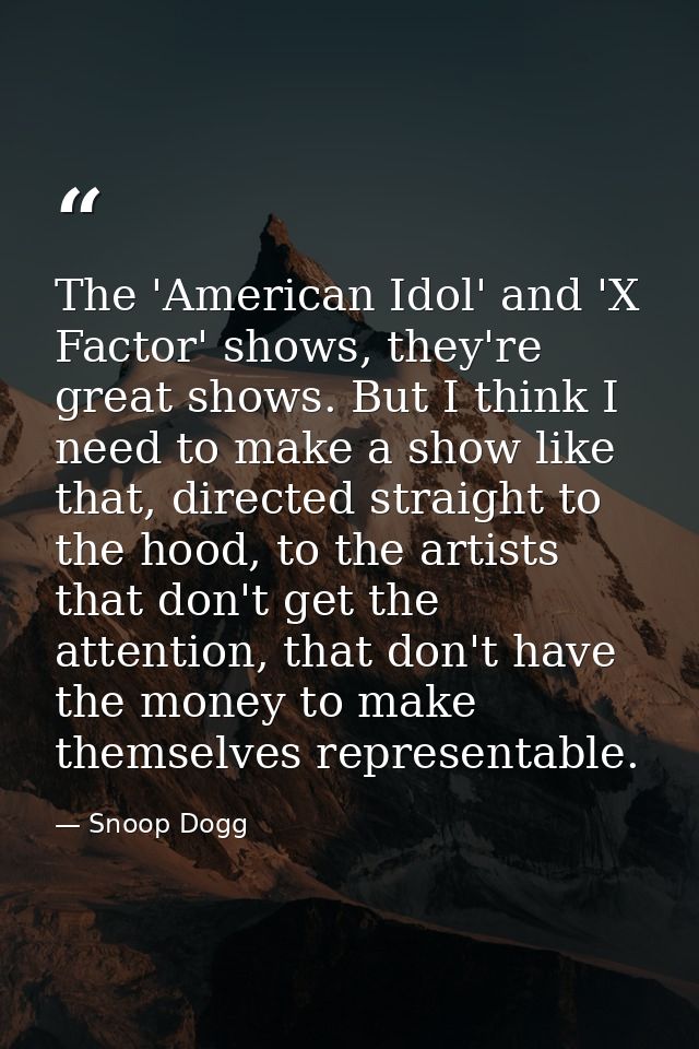 The 'American Idol' and 'X Factor' shows, they're great shows. But I think I need to make a show like that, directed str — Snoop Dogg