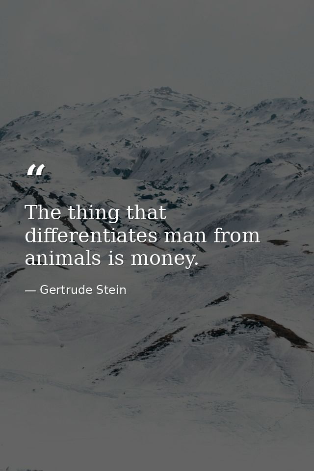 The thing that differentiates man from animals is money. — Gertrude Stein