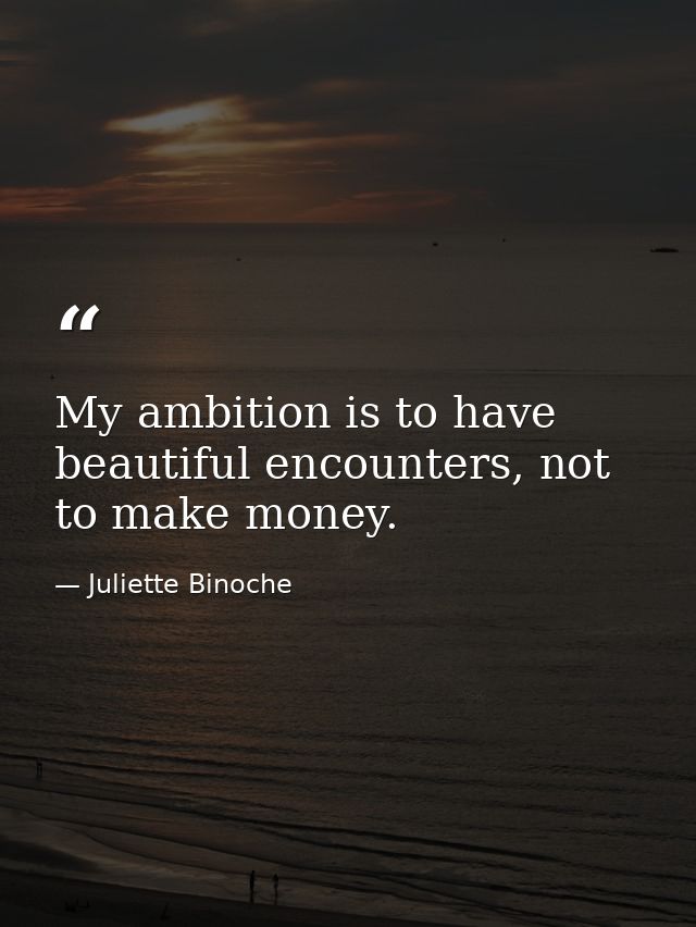 My ambition is to have beautiful encounters, not to make money. — Juliette Binoche
