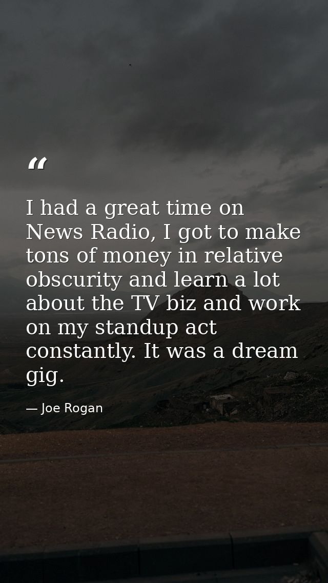 I had a great time on News Radio, I got to make tons of money in relative obscurity and learn a lot about the TV biz and — Joe Rogan