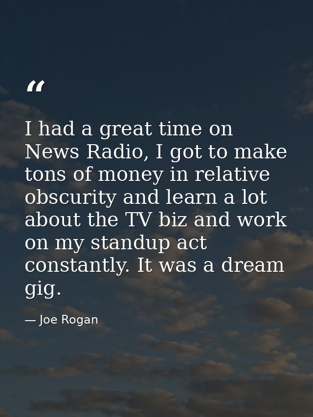 I had a great time on News Radio, I got to make tons of money in relative obscurity and learn a lot about the TV biz and — Joe Rogan