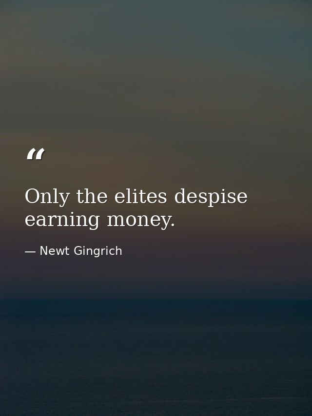 Only the elites despise earning money. — Newt Gingrich