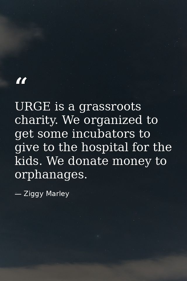 URGE is a grassroots charity. We organized to get some incubators to give to the hospital for the kids. We donate money  — Ziggy Marley