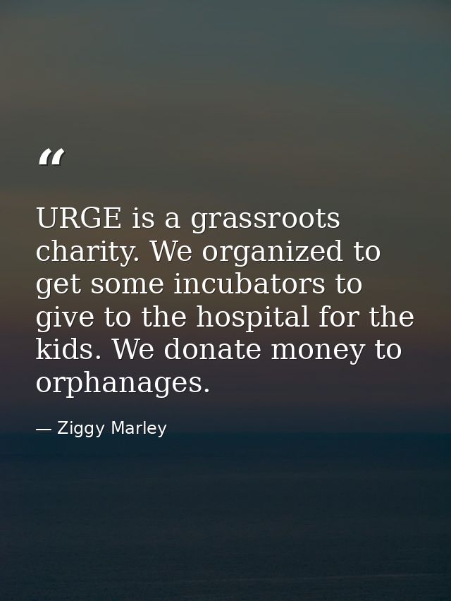 URGE is a grassroots charity. We organized to get some incubators to give to the hospital for the kids. We donate money  — Ziggy Marley