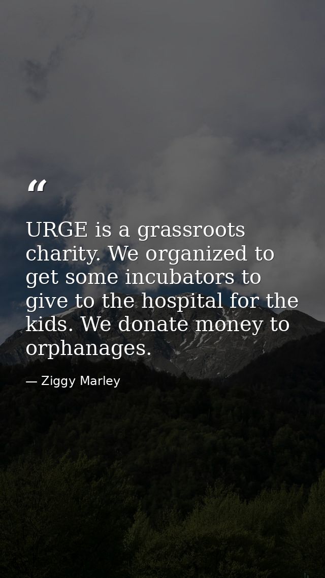 URGE is a grassroots charity. We organized to get some incubators to give to the hospital for the kids. We donate money  — Ziggy Marley
