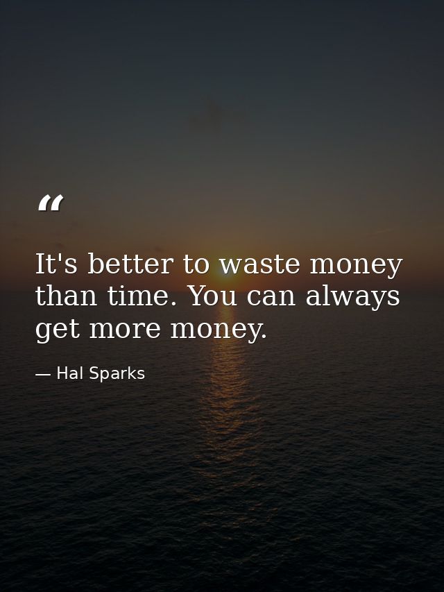It's better to waste money than time. You can always get more money. — Hal Sparks