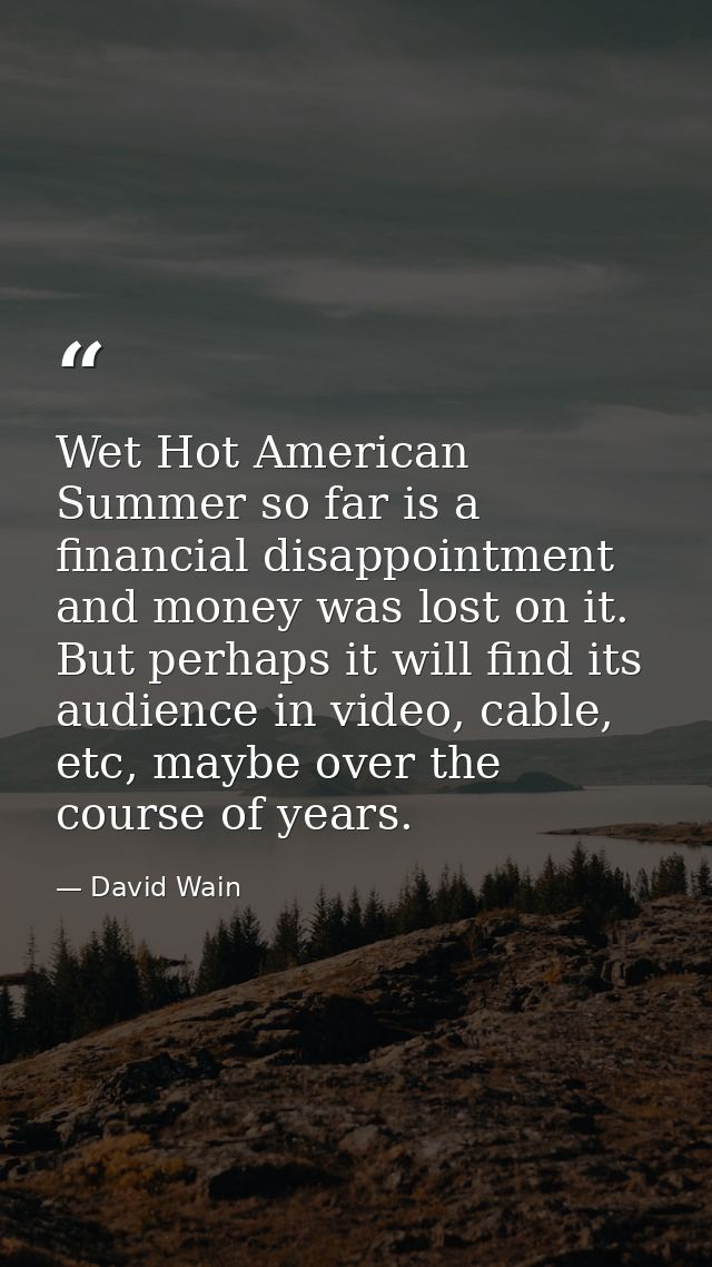 Wet Hot American Summer so far is a financial disappointment and money was lost on it. But perhaps it will find its audi — David Wain