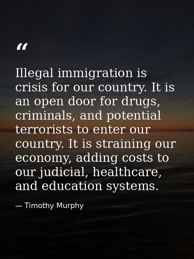 Illegal immigration is crisis for our country. It is an open door for drugs, criminals, and potential terrorists to ente — Timothy Murphy