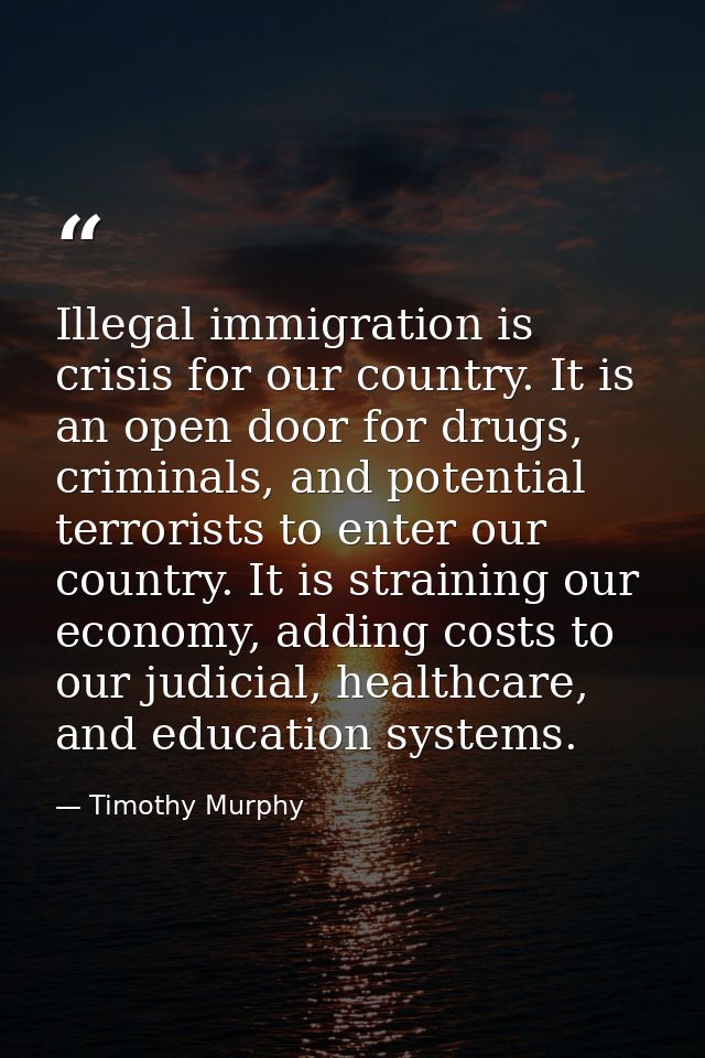 Illegal immigration is crisis for our country. It is an open door for drugs, criminals, and potential terrorists to ente — Timothy Murphy