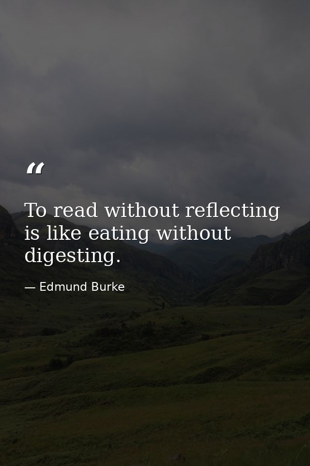 To read without reflecting is like eating without digesting. — Edmund Burke