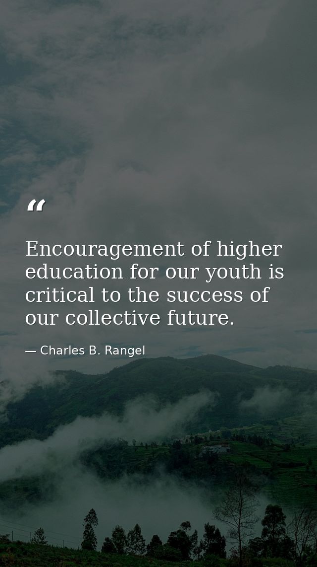 Encouragement of higher education for our youth is critical to the success of our collective future. — Charles B. Rangel