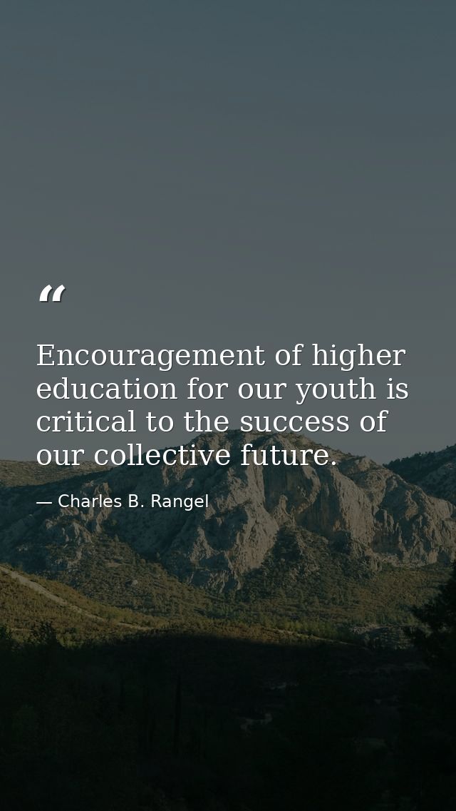 Encouragement of higher education for our youth is critical to the success of our collective future. — Charles B. Rangel
