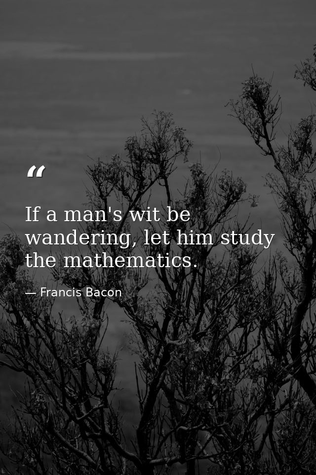 If a man's wit be wandering, let him study the mathematics. — Francis Bacon