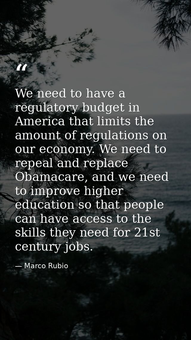 We need to have a regulatory budget in America that limits the amount of regulations on our economy. We need to repeal a — Marco Rubio
