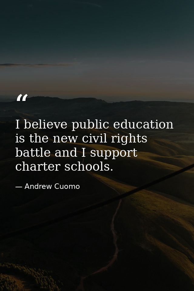 I believe public education is the new civil rights battle and I support charter schools. — Andrew Cuomo