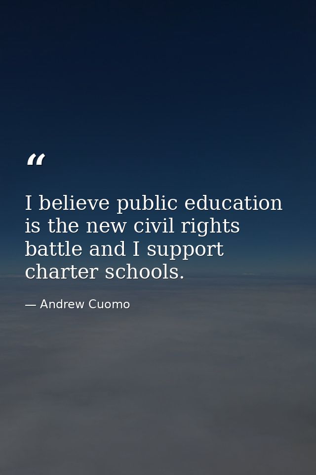 I believe public education is the new civil rights battle and I support charter schools. — Andrew Cuomo