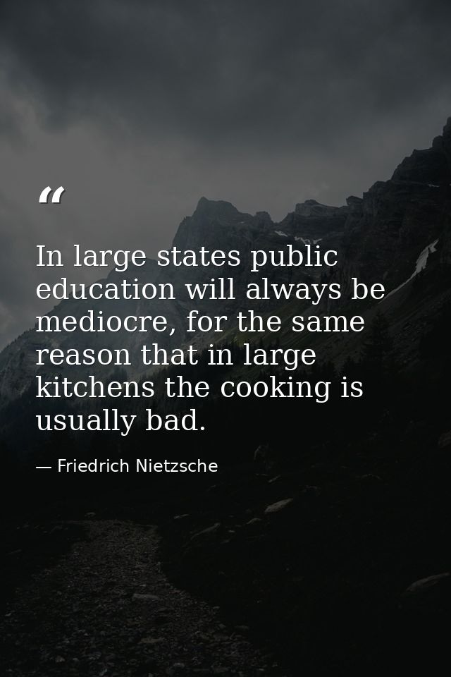 In large states public education will always be mediocre, for the same reason that in large kitchens the cooking is usua — Friedrich Nietzsche
