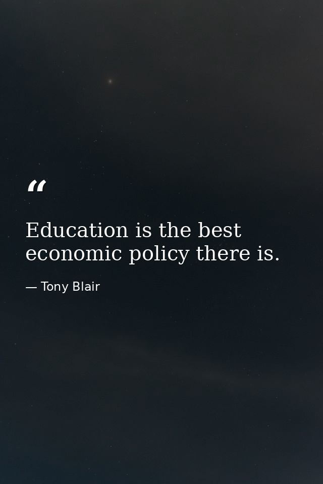 Education is the best economic policy there is. — Tony Blair