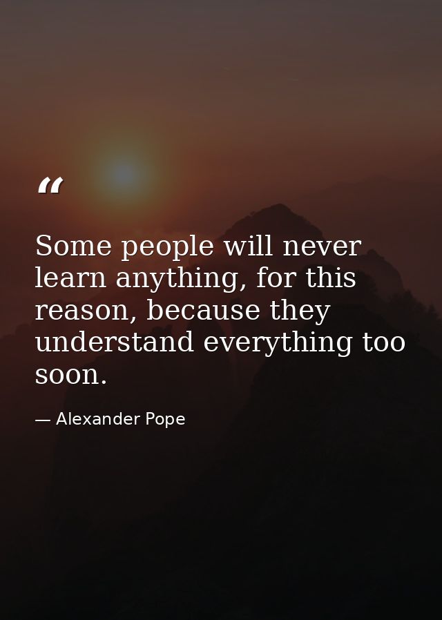 Some people will never learn anything, for this reason, because they understand everything too soon. — Alexander Pope