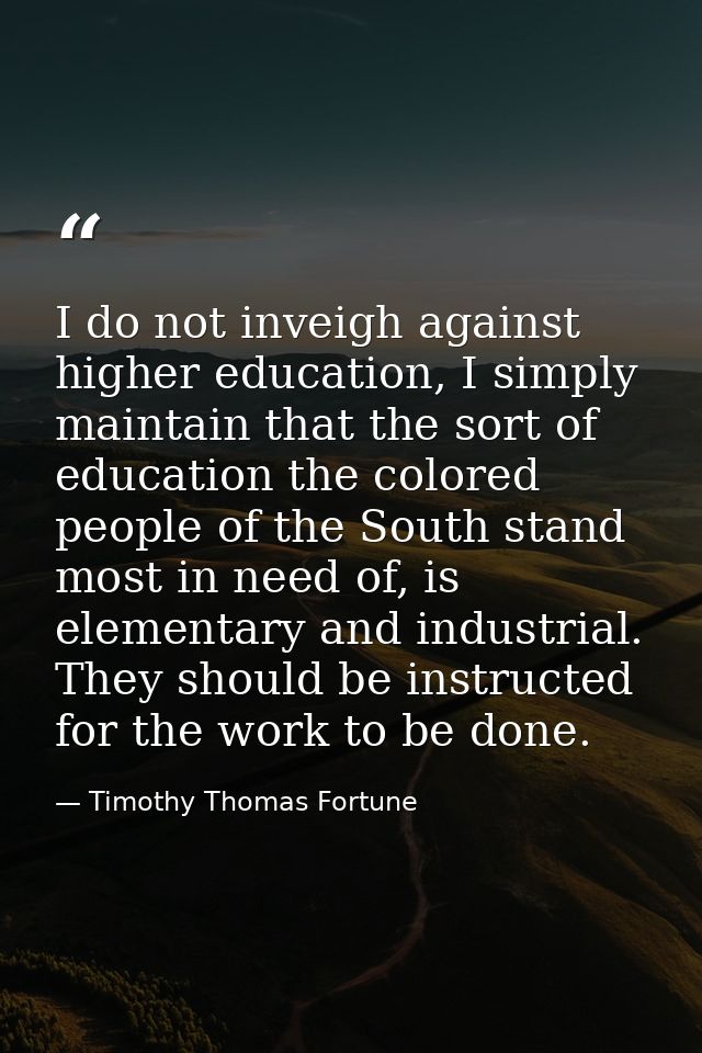 I do not inveigh against higher education, I simply maintain that the sort of education the colored people of the South  — Timothy Thomas Fortune