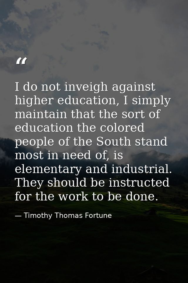 I do not inveigh against higher education, I simply maintain that the sort of education the colored people of the South  — Timothy Thomas Fortune