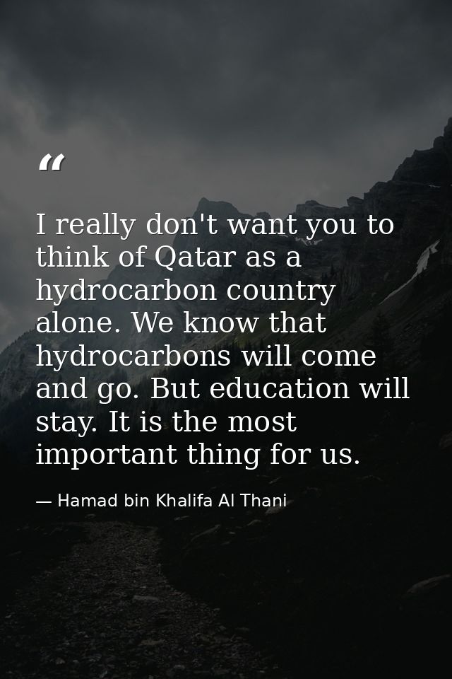 I really don't want you to think of Qatar as a hydrocarbon country alone. We know that hydrocarbons will come and go. Bu — Hamad bin Khalifa Al Thani