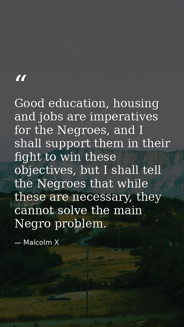 Good education, housing and jobs are imperatives for the Negroes, and I shall support them in their fight to win these o — Malcolm X