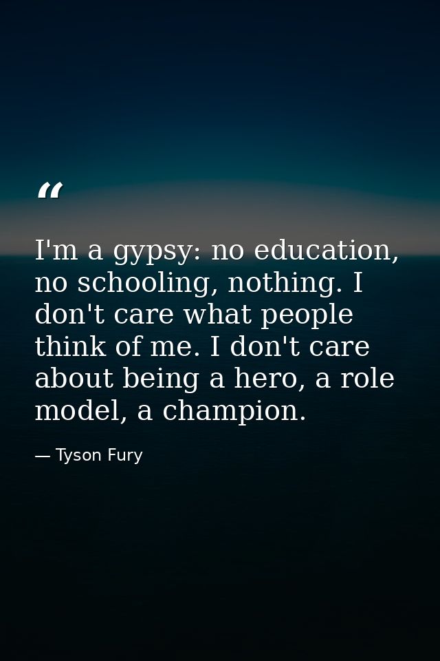 I'm a gypsy: no education, no schooling, nothing. I don't care what people think of me. I don't care about being a hero, — Tyson Fury