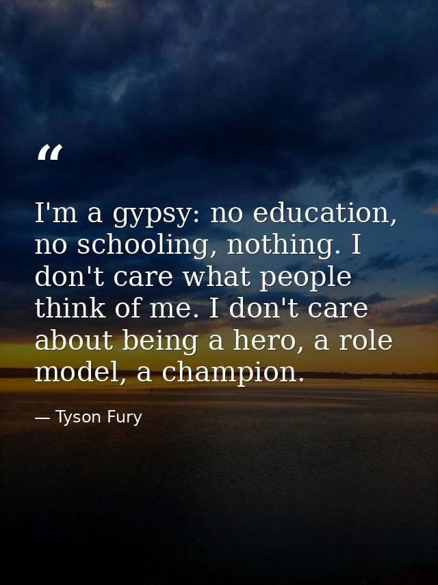 I'm a gypsy: no education, no schooling, nothing. I don't care what people think of me. I don't care about being a hero, — Tyson Fury