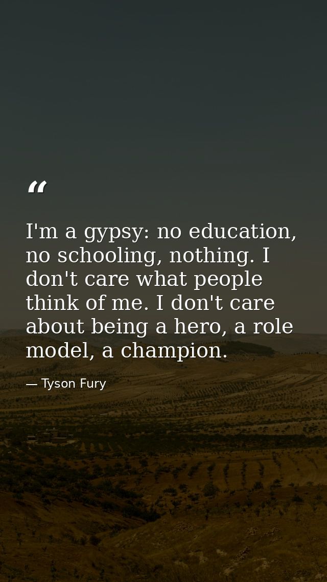 I'm a gypsy: no education, no schooling, nothing. I don't care what people think of me. I don't care about being a hero, — Tyson Fury