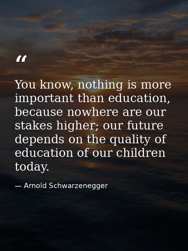 You know, nothing is more important than education, because nowhere are our stakes higher; our future depends on the qua — Arnold Schwarzenegger