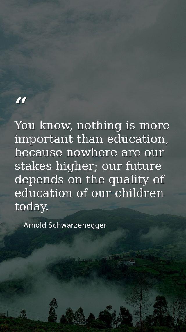 You know, nothing is more important than education, because nowhere are our stakes higher; our future depends on the qua — Arnold Schwarzenegger