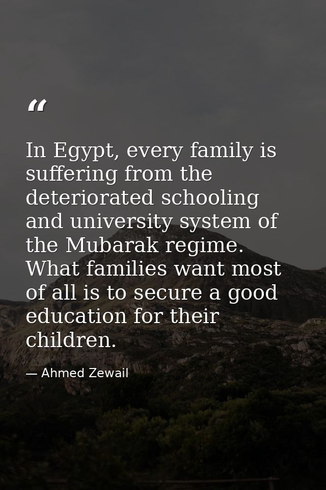 In Egypt, every family is suffering from the deteriorated schooling and university system of the Mubarak regime. What fa — Ahmed Zewail