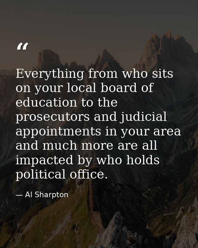 Everything from who sits on your local board of education to the prosecutors and judicial appointments in your area and  — Al Sharpton