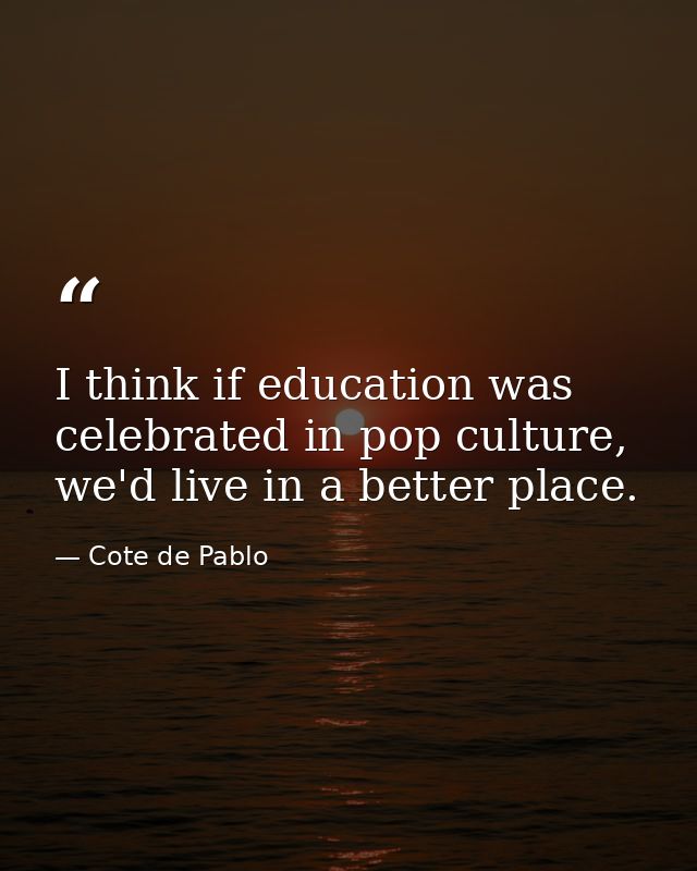 I think if education was celebrated in pop culture, we'd live in a better place. — Cote de Pablo