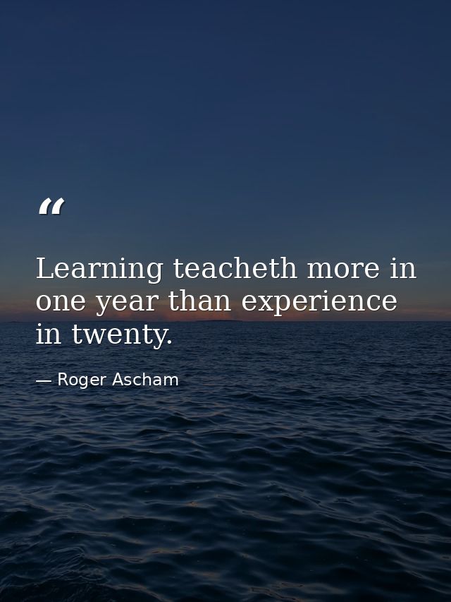 Learning teacheth more in one year than experience in twenty. — Roger Ascham