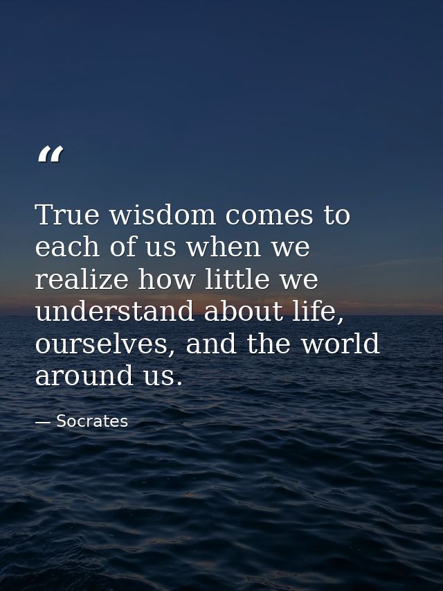 True wisdom comes to each of us when we realize how little we understand about life, ourselves, and the world around us. — Socrates