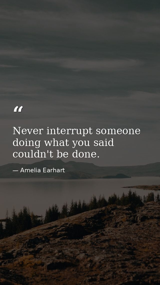 Never interrupt someone doing what you said couldn't be done. — Amelia Earhart