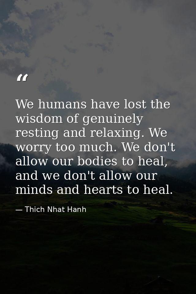 We humans have lost the wisdom of genuinely resting and relaxing. We worry too much. We don't allow our bodies to heal,  — Thich Nhat Hanh