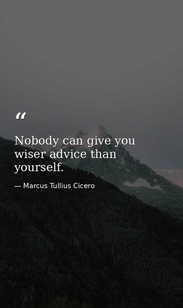 Nobody can give you wiser advice than yourself. — Marcus Tullius Cicero