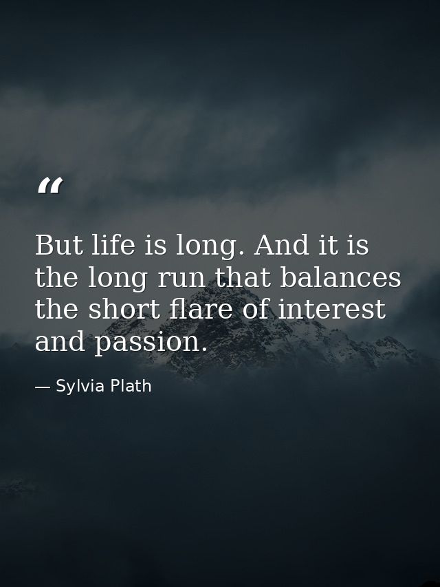 But life is long. And it is the long run that balances the short flare of interest and passion. — Sylvia Plath