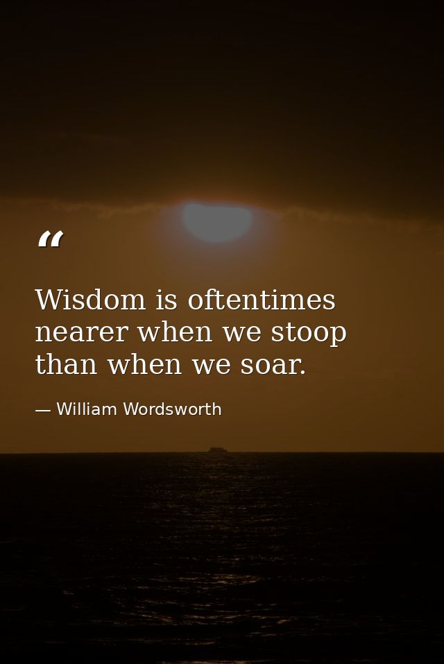Wisdom is oftentimes nearer when we stoop than when we soar. — William Wordsworth