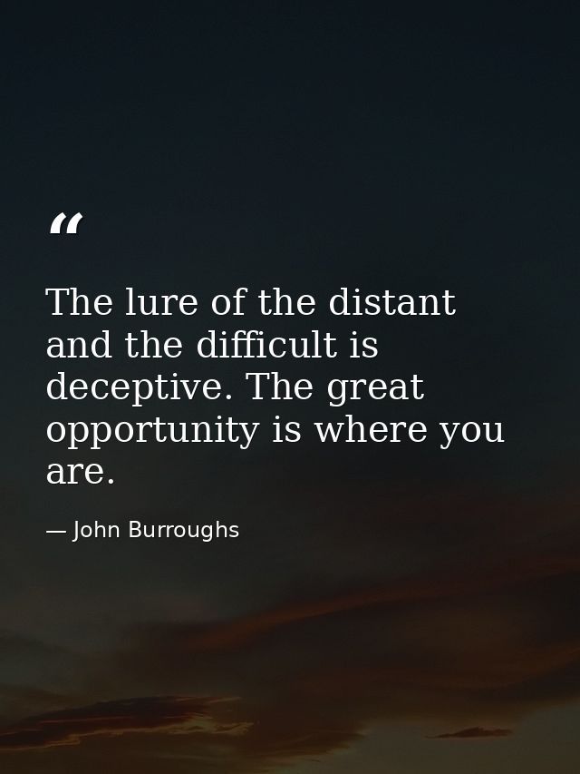 The lure of the distant and the difficult is deceptive. The great opportunity is where you are. — John Burroughs