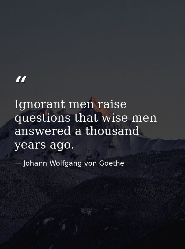 Ignorant men raise questions that wise men answered a thousand years ago. — Johann Wolfgang von Goethe