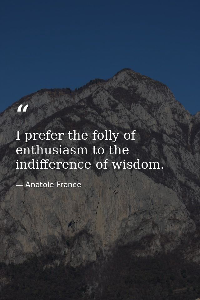 I prefer the folly of enthusiasm to the indifference of wisdom. — Anatole France