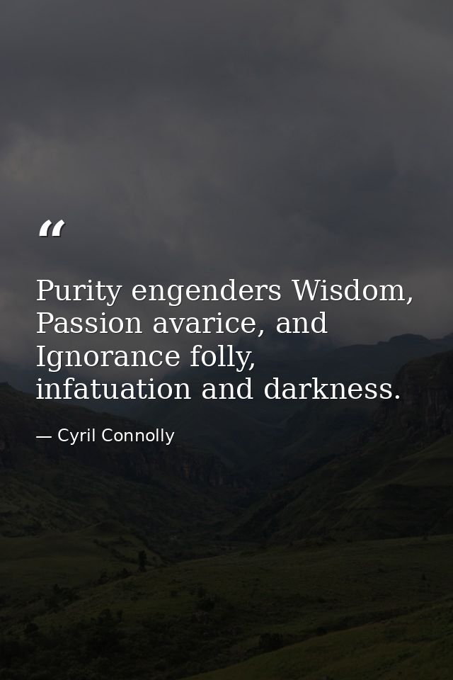 Purity engenders Wisdom, Passion avarice, and Ignorance folly, infatuation and darkness. — Cyril Connolly